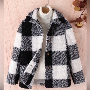 Shein Girls buffalo Plaid pattern teddy Jacket.